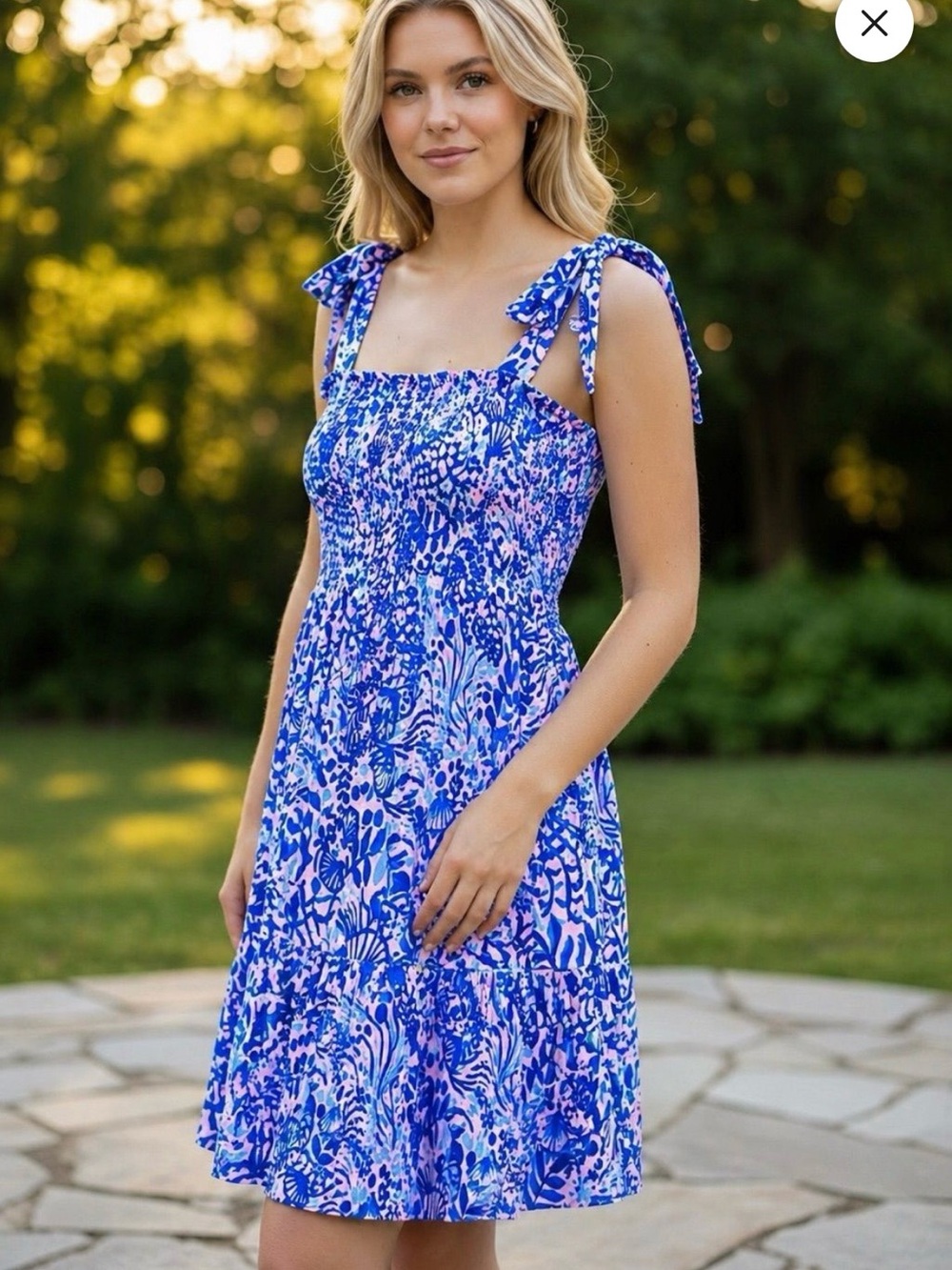 Lilly Pulitzer Kailua XS Bahamian Rhapsody Smocked Tie Shoulder Dress